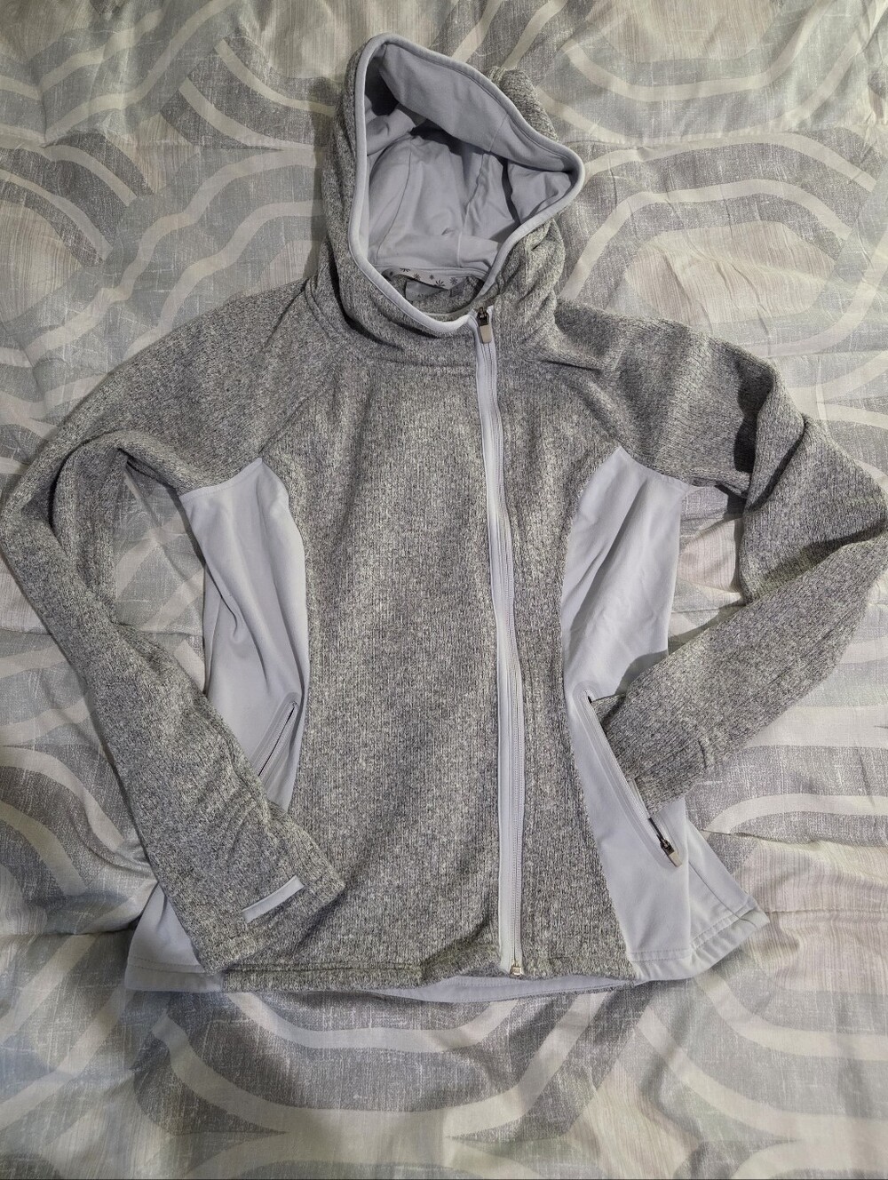 Athleta Heather Gray Hooded Utility Jacket with Light Gray Panels